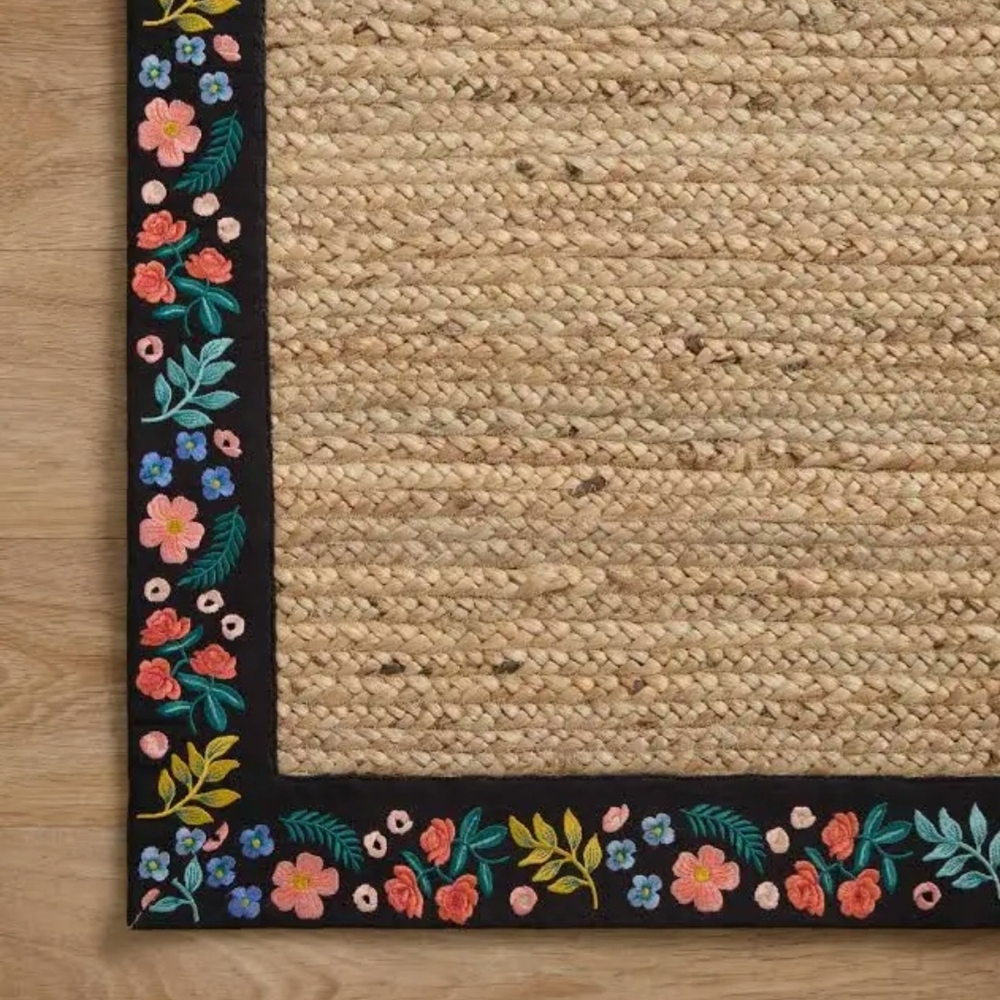 Rifle Paper Co. Floral Jute Door Mat with Black Border
